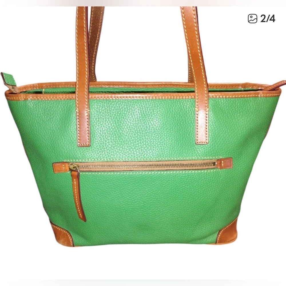 Dooney & Bourke Green and Tan Leather Tote Bag! Gorgeous with free Bag Scarf! - Picture 3 of 5